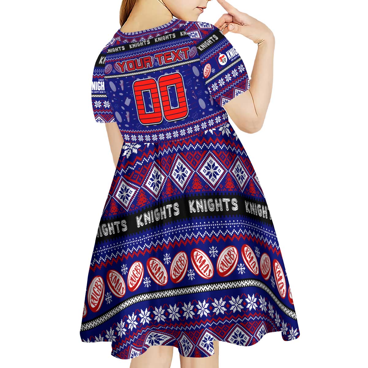 Personalized Knights Rugby Xmas Kid Short Sleeve Dress Australia NRL Mascot