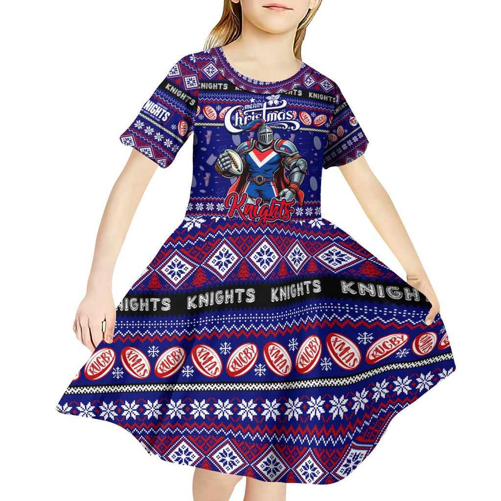 Personalized Knights Rugby Xmas Kid Short Sleeve Dress Australia NRL Mascot