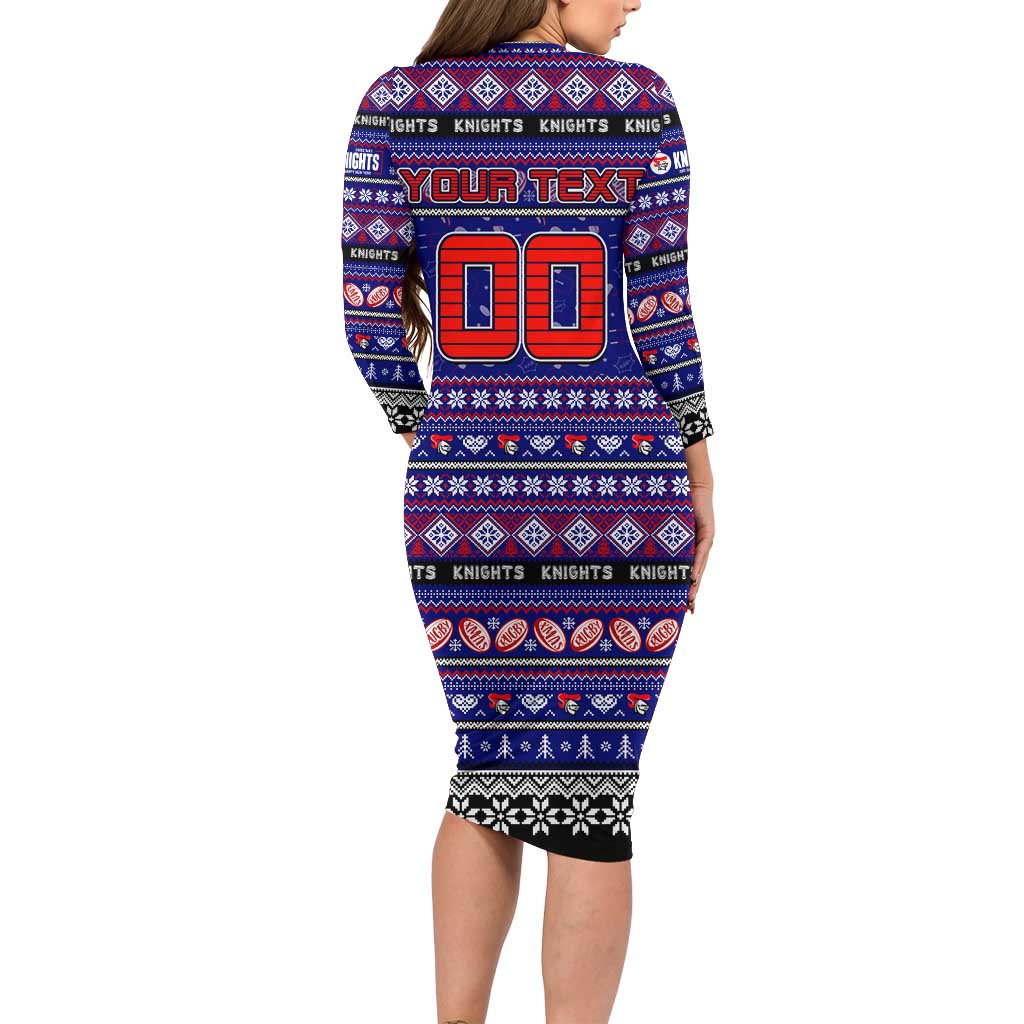 Personalized Knights Rugby Xmas Long Sleeve Bodycon Dress Australia NRL Mascot
