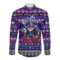 Personalized Knights Rugby Xmas Long Sleeve Button Shirt Australia NRL Mascot