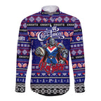 Personalized Knights Rugby Xmas Long Sleeve Button Shirt Australia NRL Mascot