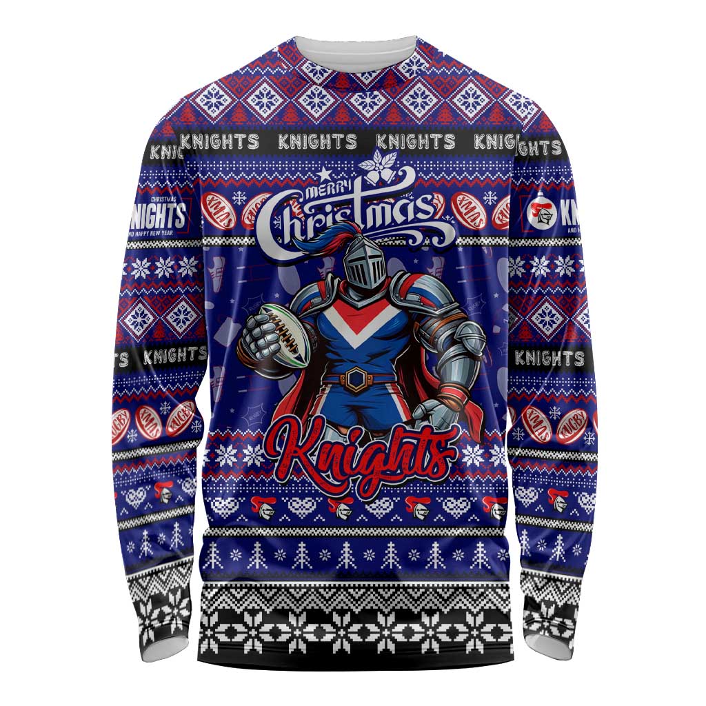 Personalized Knights Rugby Xmas Long Sleeve Shirt Australia NRL Mascot