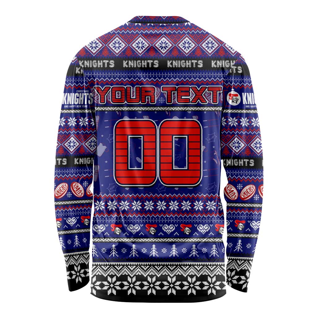 Personalized Knights Rugby Xmas Long Sleeve Shirt Australia NRL Mascot