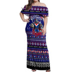 Personalized Knights Rugby Xmas Off Shoulder Maxi Dress Australia NRL Mascot