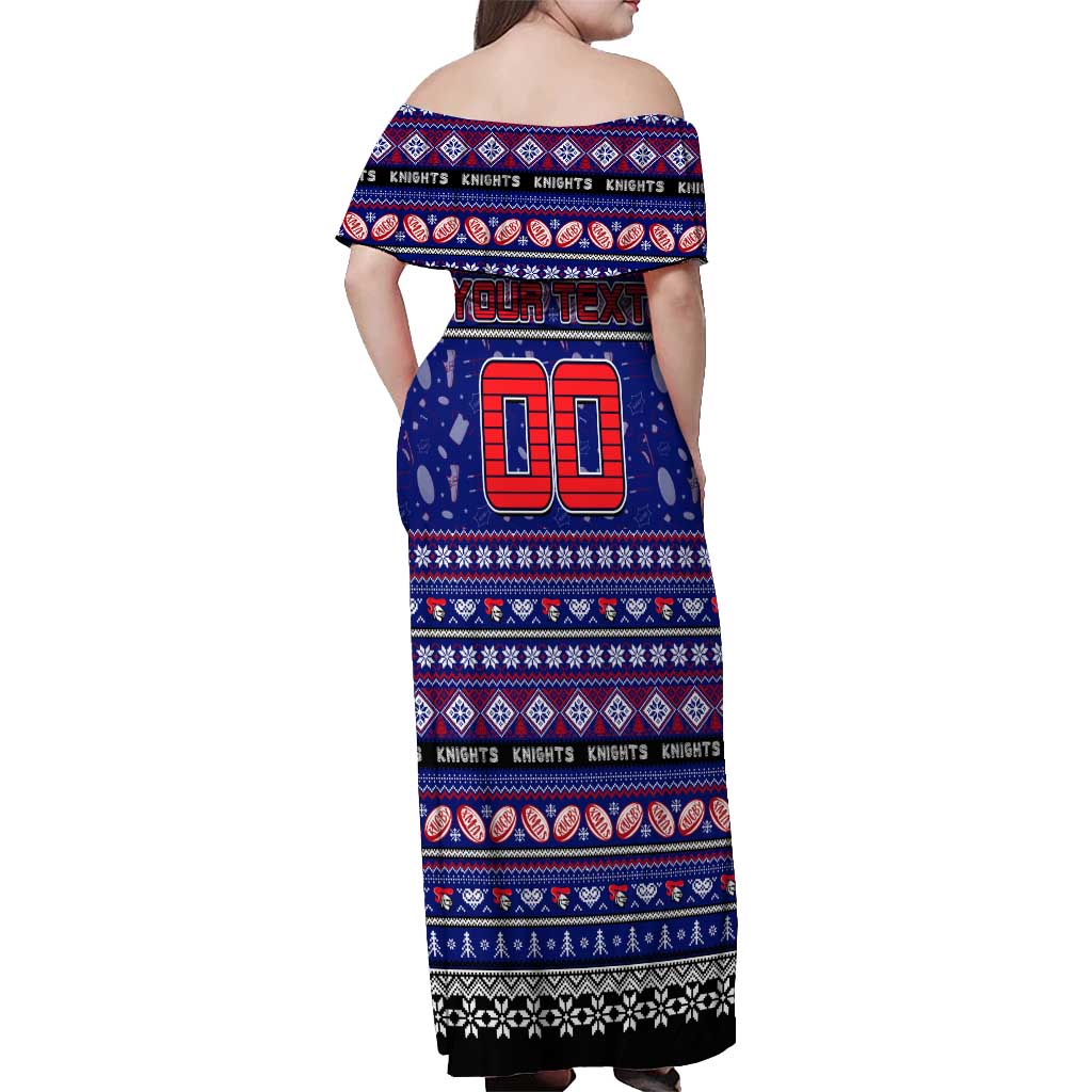 Personalized Knights Rugby Xmas Off Shoulder Maxi Dress Australia NRL Mascot