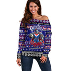 Personalized Knights Rugby Xmas Off Shoulder Sweater Australia NRL Mascot