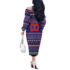 Personalized Knights Rugby Xmas Off The Shoulder Long Sleeve Dress Australia NRL Mascot