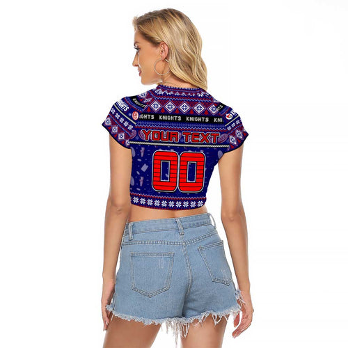 Personalized Knights Rugby Xmas Raglan Cropped T Shirt Australia NRL Mascot