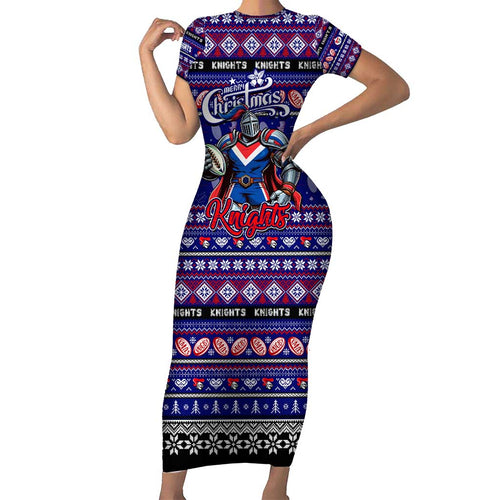 Personalized Knights Rugby Xmas Short Sleeve Bodycon Dress Australia NRL Mascot