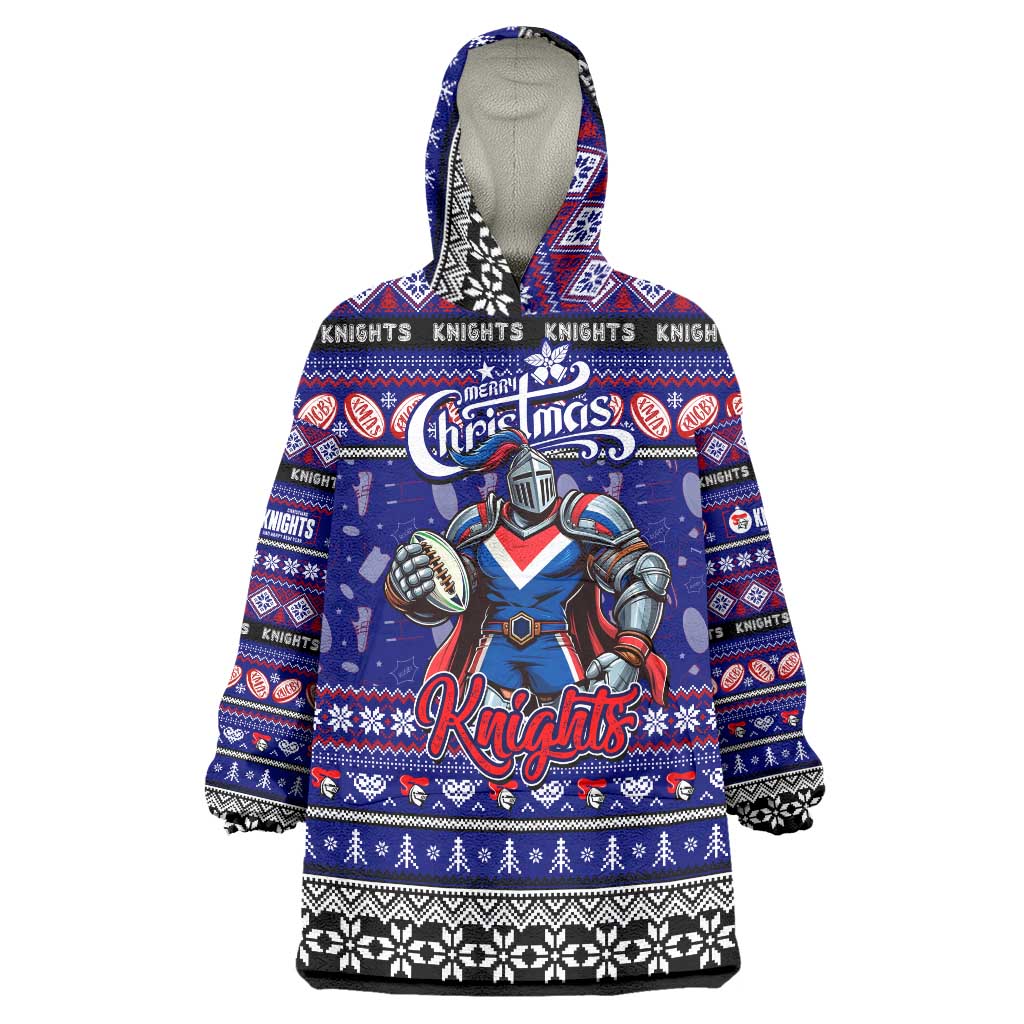 Personalized Knights Rugby Xmas Wearable Blanket Hoodie Australia NRL Mascot