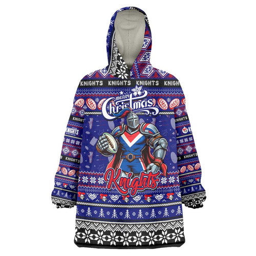 Personalized Knights Rugby Xmas Wearable Blanket Hoodie Australia NRL Mascot