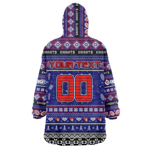 Personalized Knights Rugby Xmas Wearable Blanket Hoodie Australia NRL Mascot