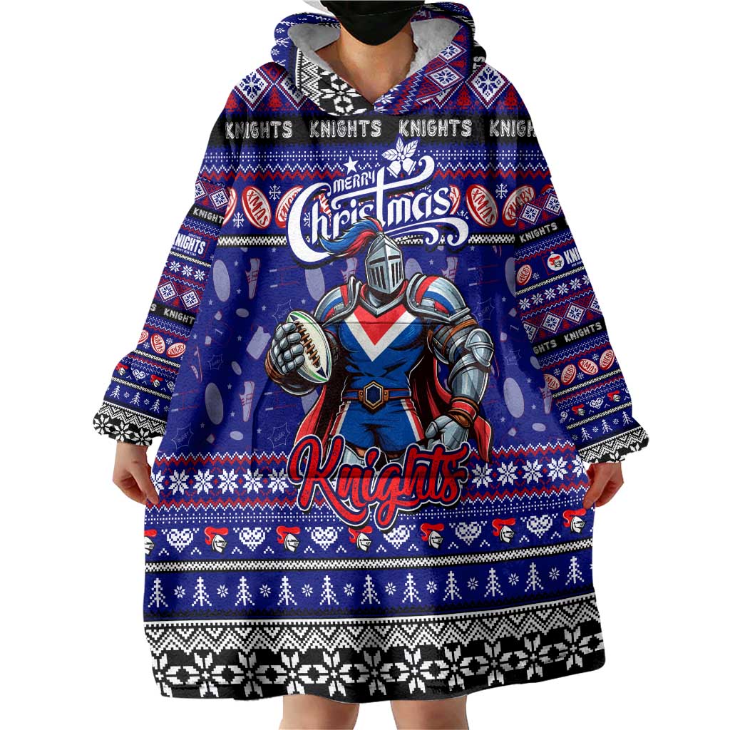 Personalized Knights Rugby Xmas Wearable Blanket Hoodie Australia NRL Mascot