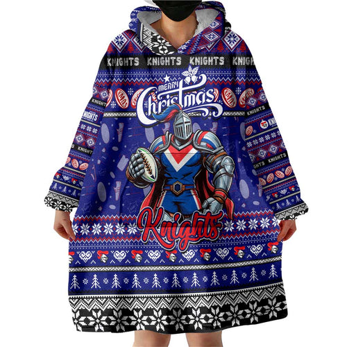 Personalized Knights Rugby Xmas Wearable Blanket Hoodie Australia NRL Mascot