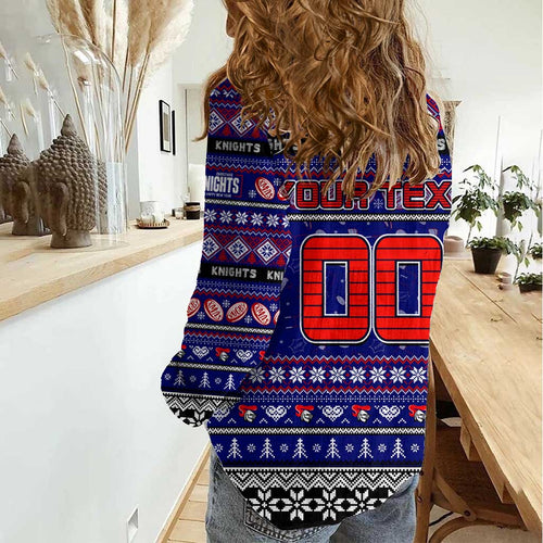 Personalized Knights Rugby Xmas Women Casual Shirt Australia NRL Mascot