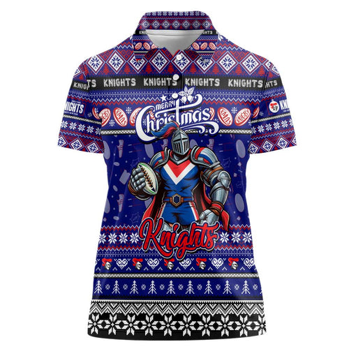 Personalized Knights Rugby Xmas Women Polo Shirt Australia NRL Mascot