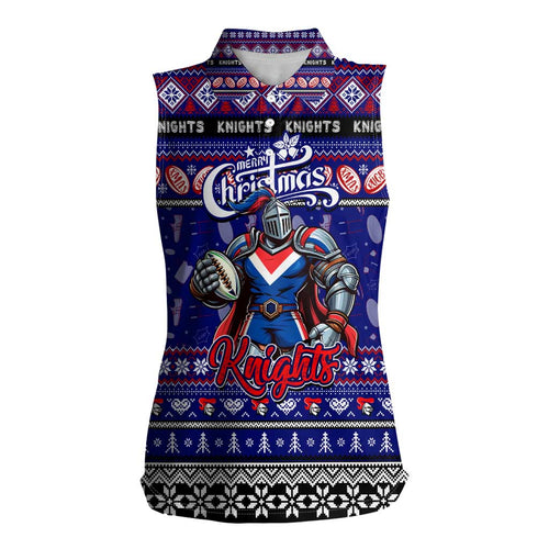 Personalized Knights Rugby Xmas Women Sleeveless Polo Shirt Australia NRL Mascot