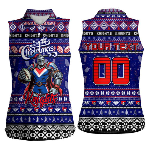 Personalized Knights Rugby Xmas Women Sleeveless Polo Shirt Australia NRL Mascot