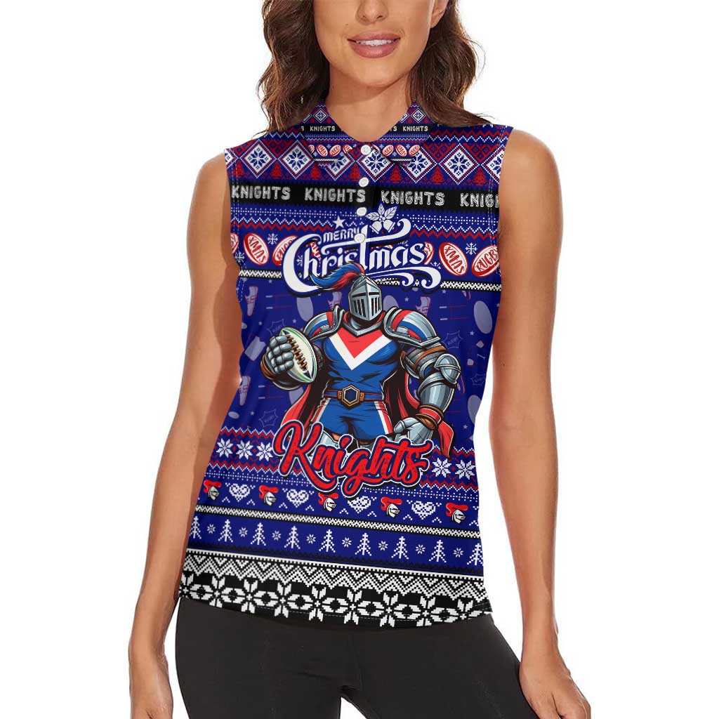Personalized Knights Rugby Xmas Women Sleeveless Polo Shirt Australia NRL Mascot