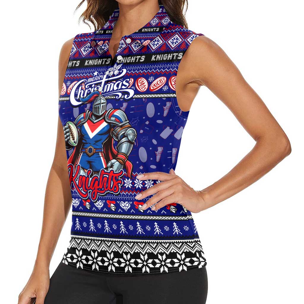 Personalized Knights Rugby Xmas Women Sleeveless Polo Shirt Australia NRL Mascot