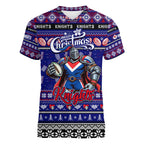 Personalized Knights Rugby Xmas Women V-Neck T-Shirt Australia NRL Mascot