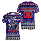 Personalized Knights Rugby Xmas Women V-Neck T-Shirt Australia NRL Mascot