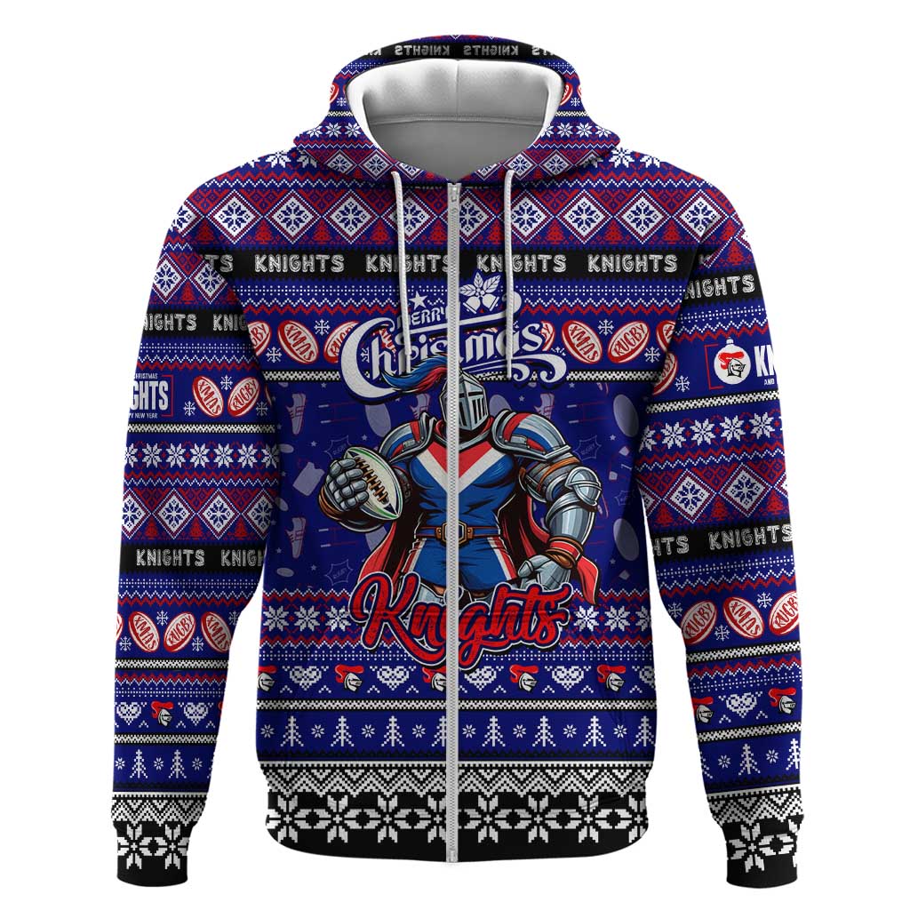 Personalized Knights Rugby Xmas Zip Hoodie Australia NRL Mascot