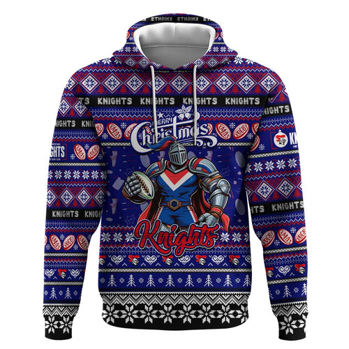 Personalized Knights Rugby Xmas Zip Hoodie Australia NRL Mascot