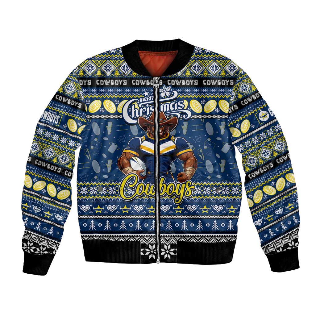 Personalized Cowboys Rugby Xmas Bomber Jacket Australia NRL Mascot