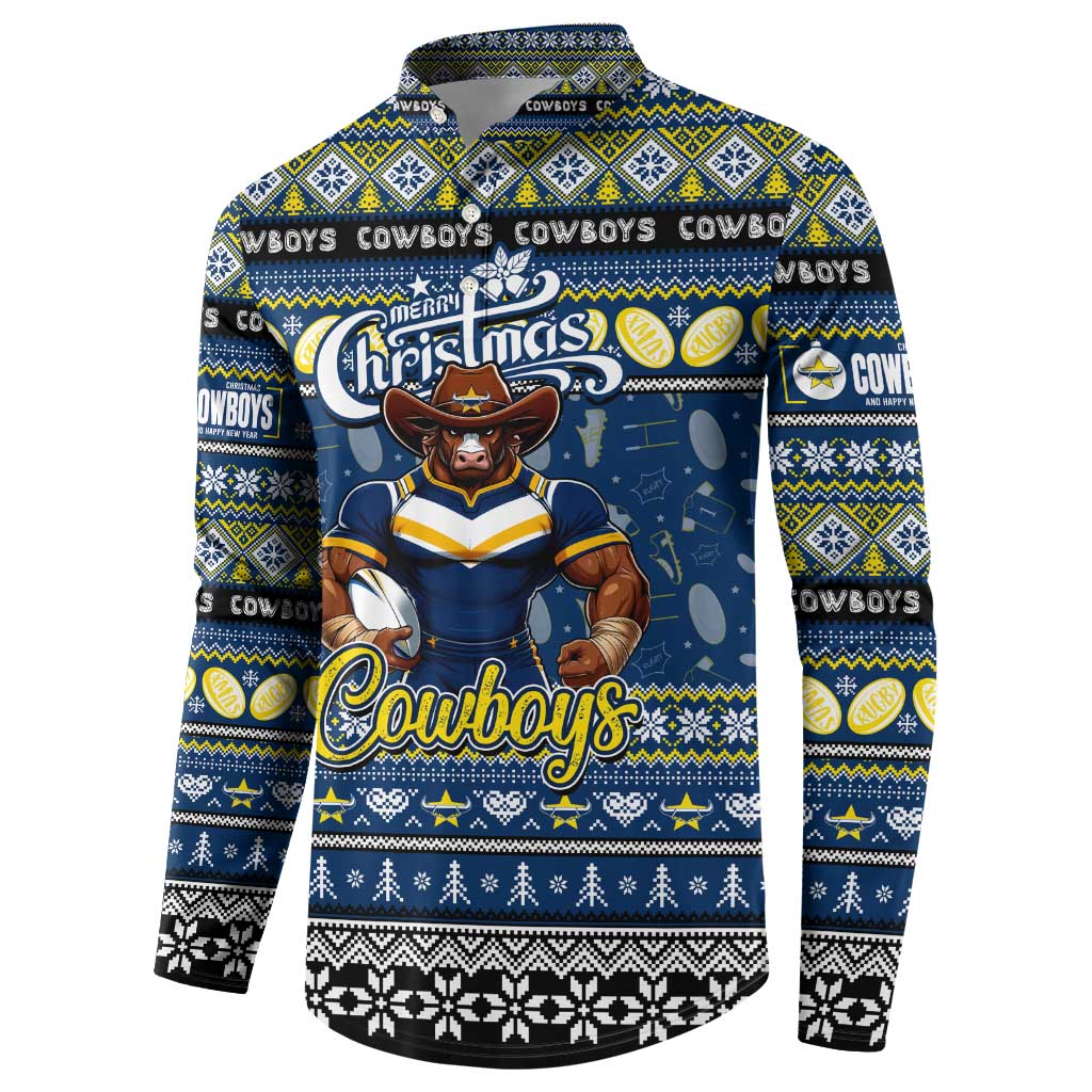 Personalized Cowboys Rugby Xmas Button Sweatshirt Australia NRL Mascot