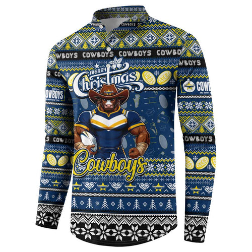Personalized Cowboys Rugby Xmas Button Sweatshirt Australia NRL Mascot