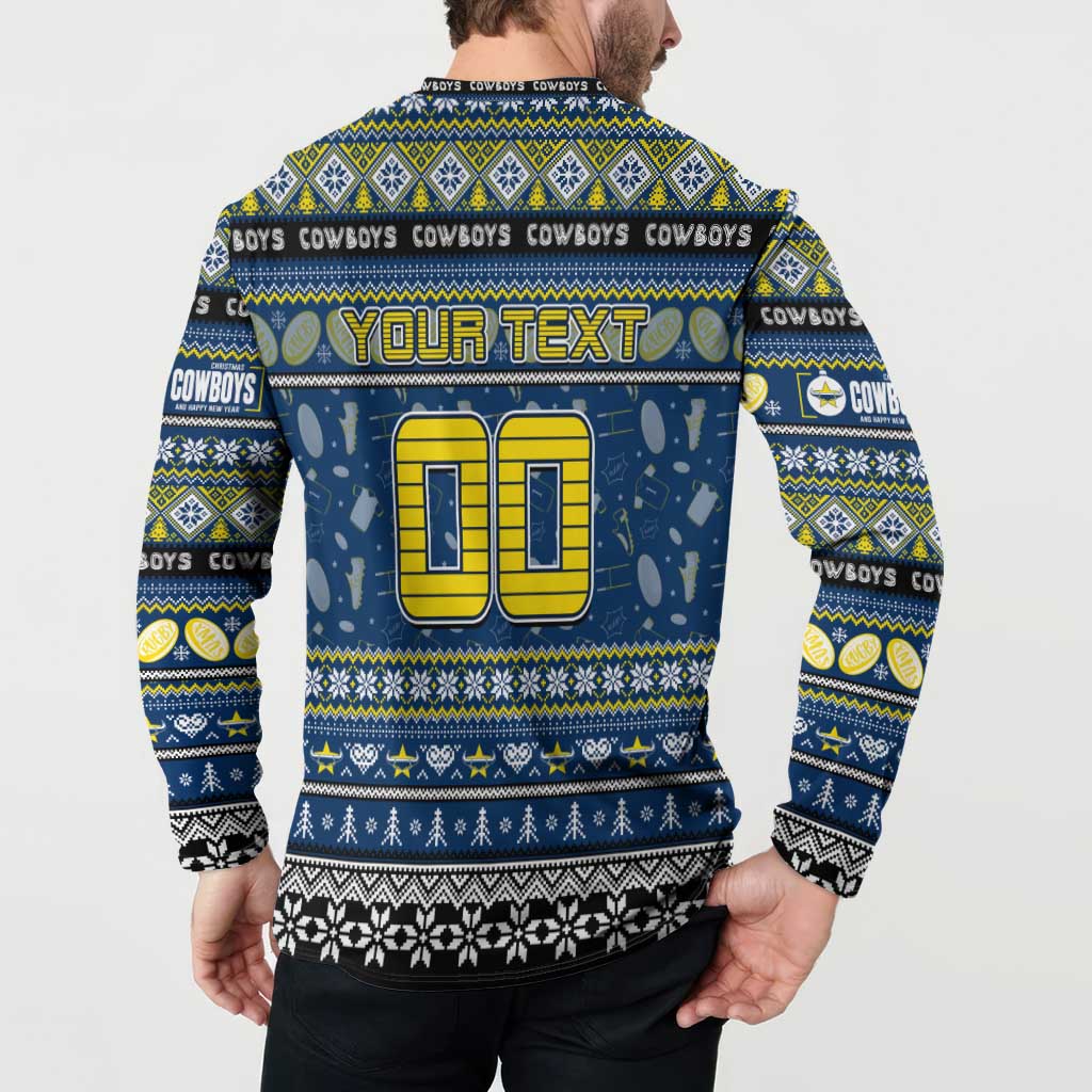 Personalized Cowboys Rugby Xmas Button Sweatshirt Australia NRL Mascot