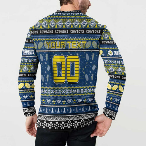Personalized Cowboys Rugby Xmas Button Sweatshirt Australia NRL Mascot