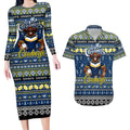 Personalized Cowboys Rugby Xmas Couples Matching Long Sleeve Bodycon Dress and Hawaiian Shirt Australia NRL Mascot