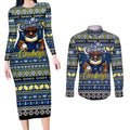Personalized Cowboys Rugby Xmas Couples Matching Long Sleeve Bodycon Dress and Long Sleeve Button Shirt Australia NRL Mascot