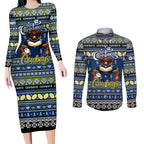 Personalized Cowboys Rugby Xmas Couples Matching Long Sleeve Bodycon Dress and Long Sleeve Button Shirt Australia NRL Mascot