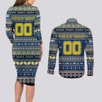 Personalized Cowboys Rugby Xmas Couples Matching Long Sleeve Bodycon Dress and Long Sleeve Button Shirt Australia NRL Mascot