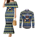 Personalized Cowboys Rugby Xmas Couples Matching Mermaid Dress and Long Sleeve Button Shirt Australia NRL Mascot