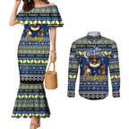 Personalized Cowboys Rugby Xmas Couples Matching Mermaid Dress and Long Sleeve Button Shirt Australia NRL Mascot