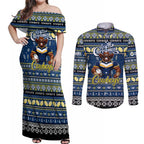 Personalized Cowboys Rugby Xmas Couples Matching Off Shoulder Maxi Dress and Long Sleeve Button Shirt Australia NRL Mascot