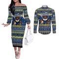 Personalized Cowboys Rugby Xmas Couples Matching Off The Shoulder Long Sleeve Dress and Long Sleeve Button Shirt Australia NRL Mascot