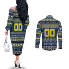 Personalized Cowboys Rugby Xmas Couples Matching Off The Shoulder Long Sleeve Dress and Long Sleeve Button Shirt Australia NRL Mascot