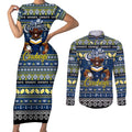Personalized Cowboys Rugby Xmas Couples Matching Short Sleeve Bodycon Dress and Long Sleeve Button Shirt Australia NRL Mascot