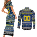 Personalized Cowboys Rugby Xmas Couples Matching Short Sleeve Bodycon Dress and Long Sleeve Button Shirt Australia NRL Mascot