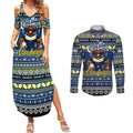 Personalized Cowboys Rugby Xmas Couples Matching Summer Maxi Dress and Long Sleeve Button Shirt Australia NRL Mascot
