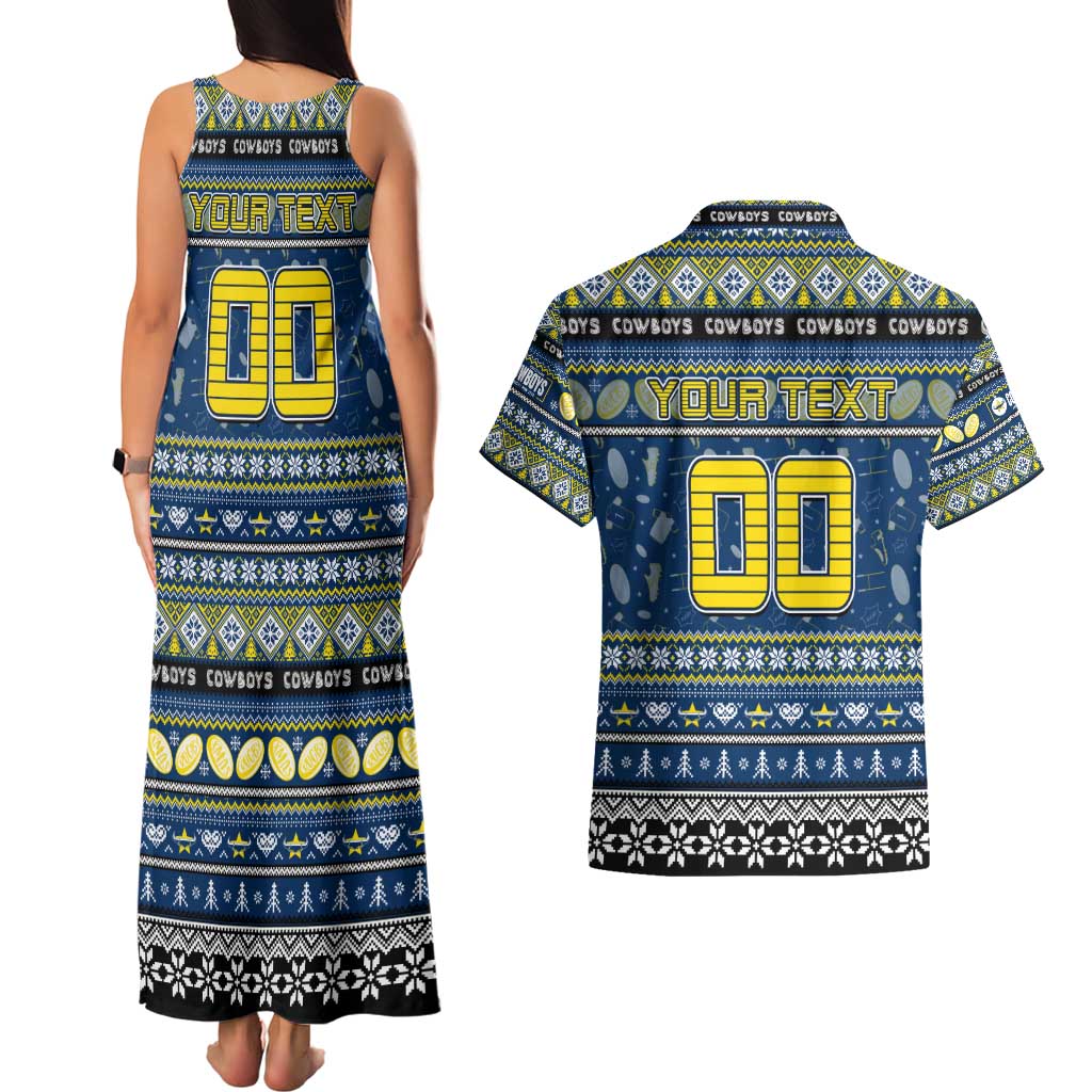 Personalized Cowboys Rugby Xmas Couples Matching Tank Maxi Dress and Hawaiian Shirt Australia NRL Mascot
