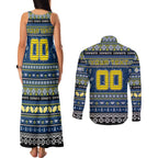Personalized Cowboys Rugby Xmas Couples Matching Tank Maxi Dress and Long Sleeve Button Shirt Australia NRL Mascot