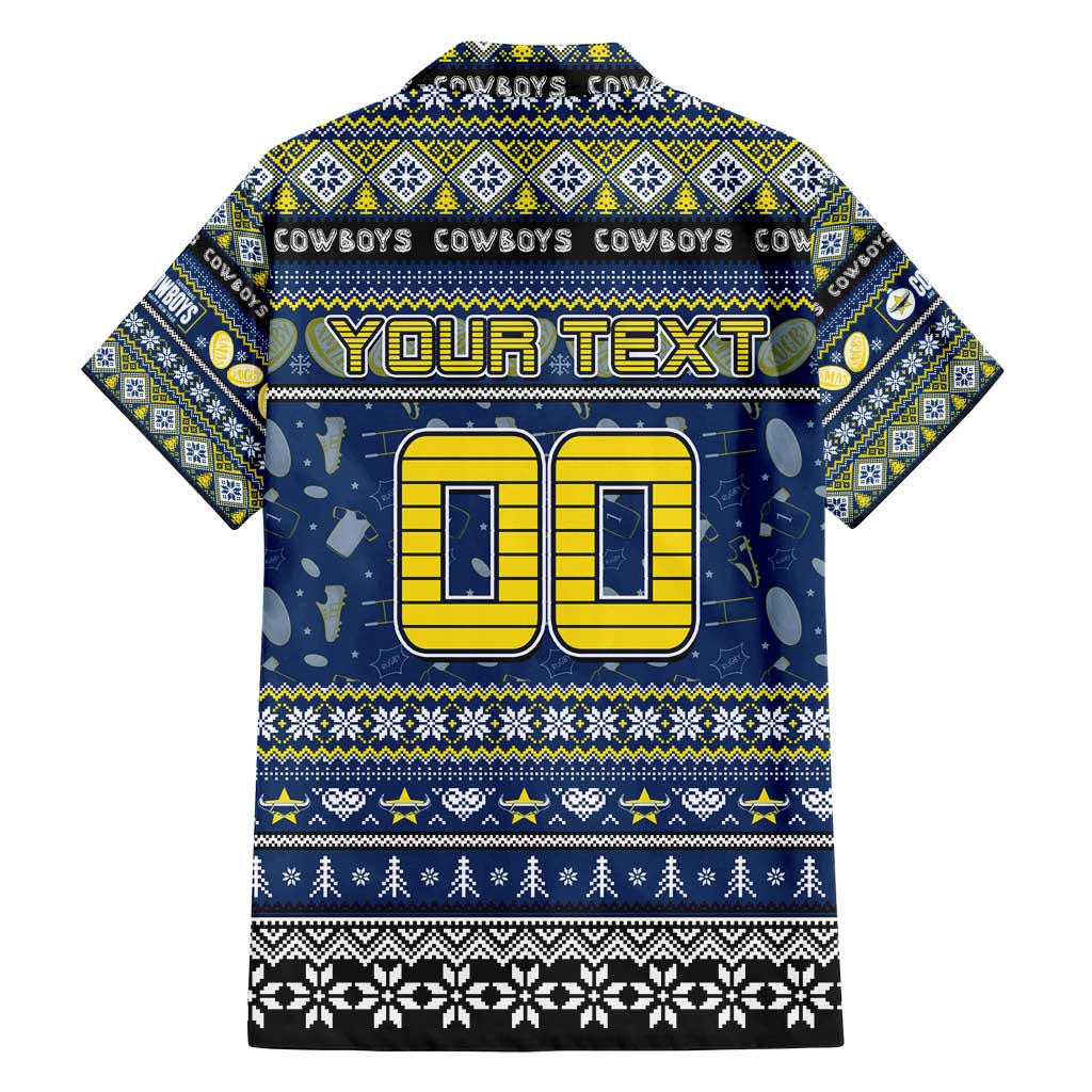 Personalized Cowboys Rugby Xmas Family Matching Long Sleeve Bodycon Dress and Hawaiian Shirt Australia NRL Mascot