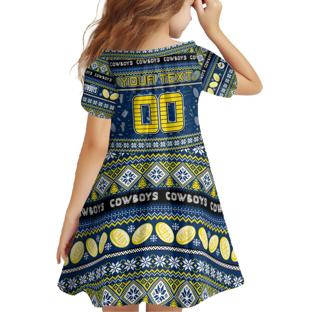 Personalized Cowboys Rugby Xmas Family Matching Off The Shoulder Long Sleeve Dress and Hawaiian Shirt Australia NRL Mascot