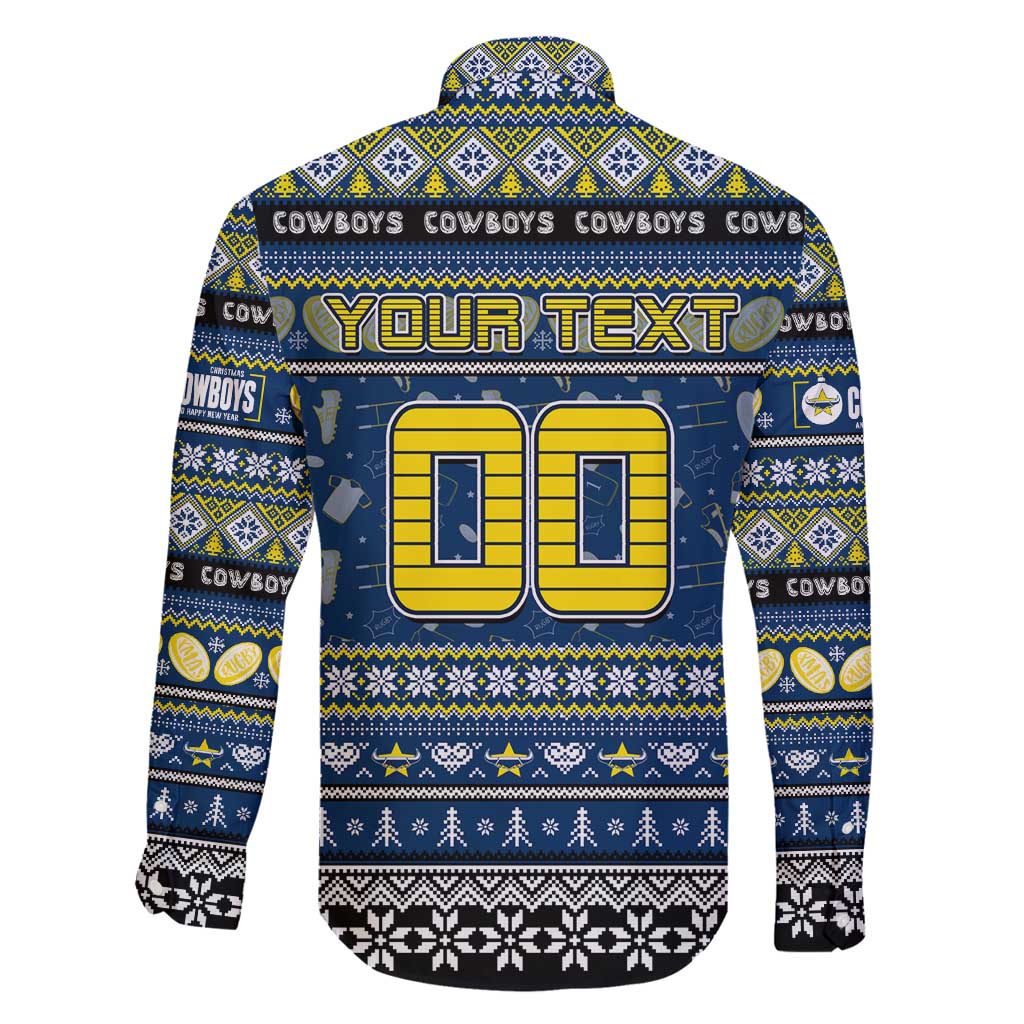 Personalized Cowboys Rugby Xmas Family Matching Off Shoulder Maxi Dress and Hawaiian Shirt Australia NRL Mascot
